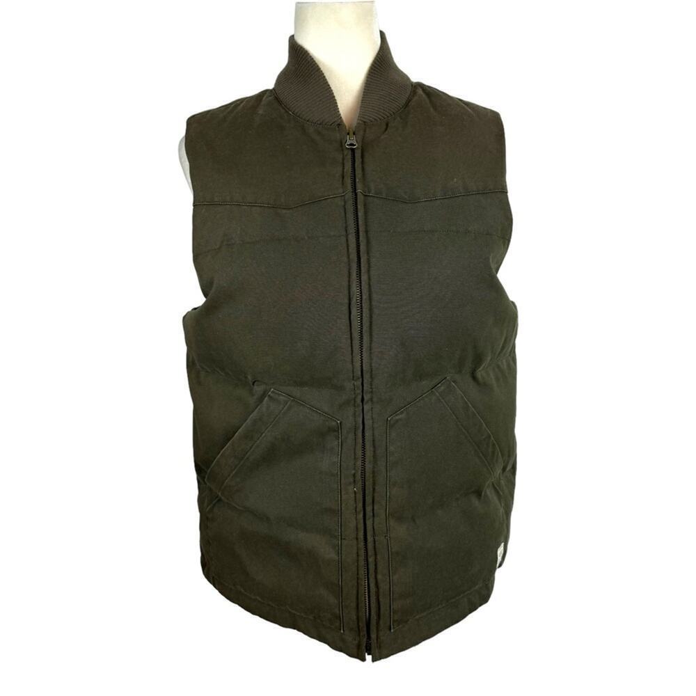 Gap Down Filled Puffer Vest Canvas Cotton Shell Nylon Lining Green Men’s Size XS